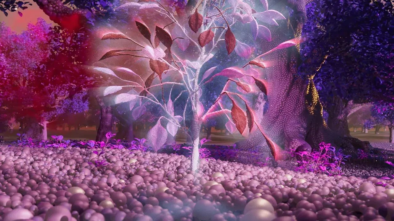 A microscopic illustration of a spherical form, with a cutaway section revealing its internal structure. The outer surface is covered with purple and white structures, and inside, a purple strand of molecules is visible.​