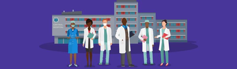 Illustration of healthcare professionals in a hospital setting