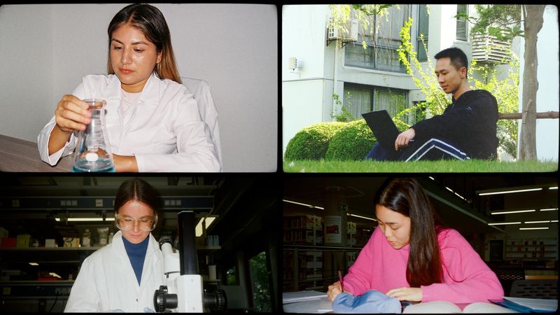 Woman reviewing photos with Sanofi NextGen Scholars program logo overlay