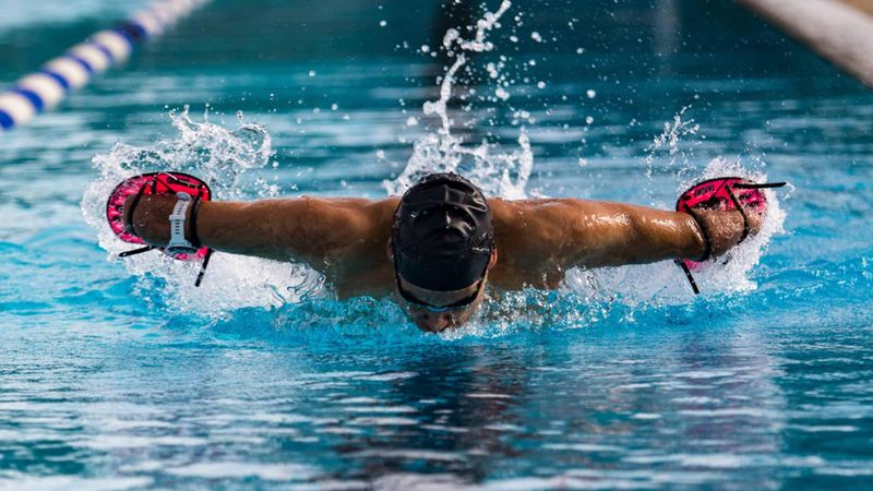 Swimmer in action in a pool
