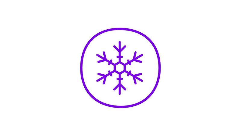 Purple pictogram of a snowflake